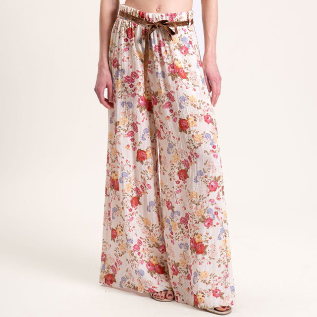 Tensione in-Pantalone fantasia floreale elastico in vita - latte/cherry/peach