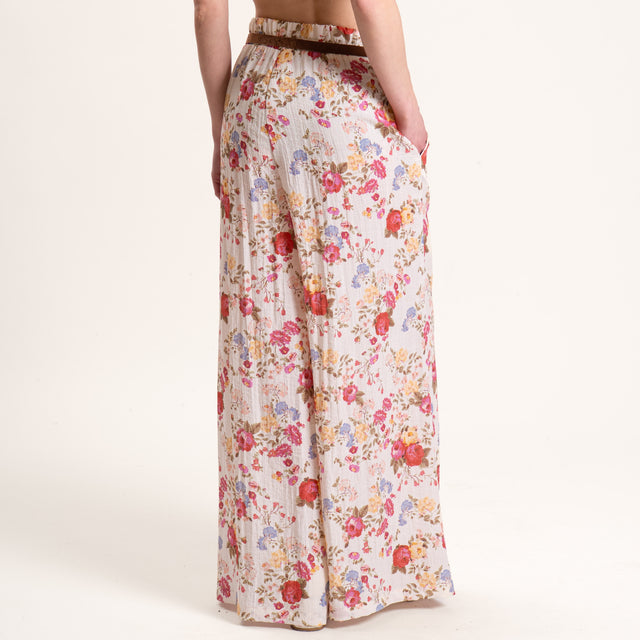 Tensione in-Pantalone fantasia floreale elastico in vita - latte/cherry/peach