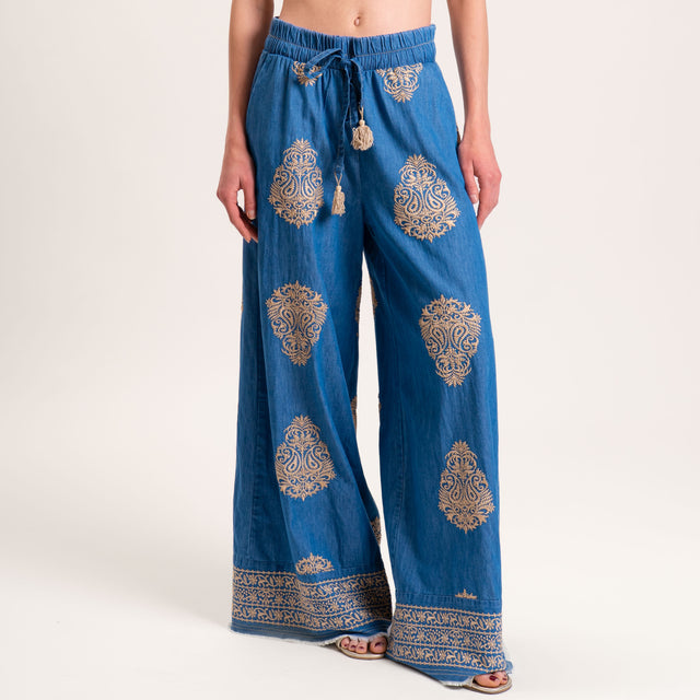Tensione in-Pantalone chambray ricamato - denim