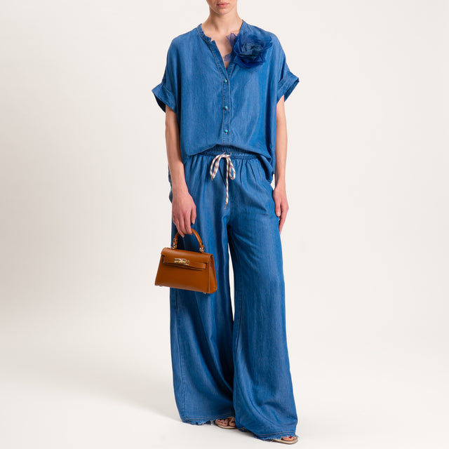 Tensione in-Pantalone lyocell chambray fibra naturale con coulisse - denim