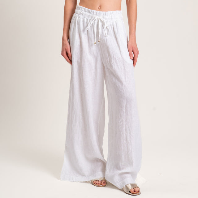 Pantalón 100% lino con cordón ajustable - blanco