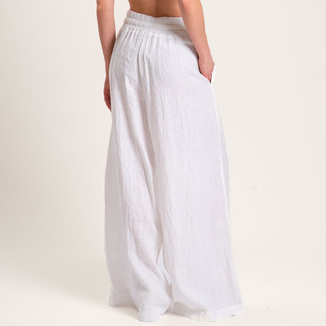 Pantalón 100% lino con cordón ajustable - blanco