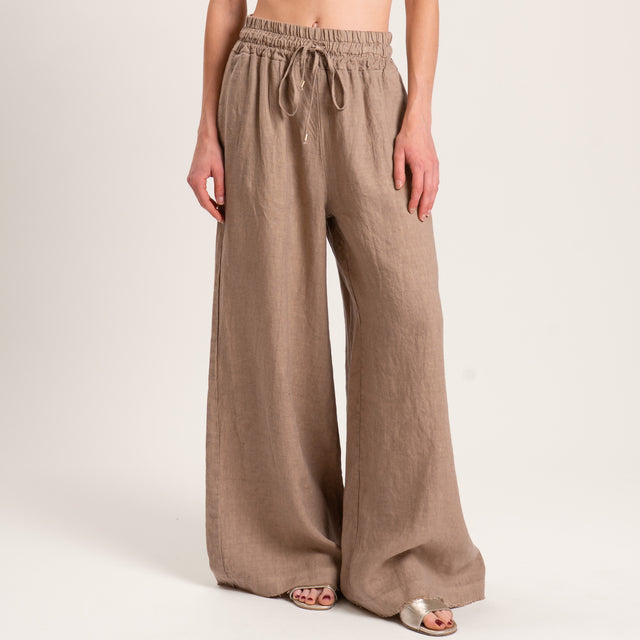 Pantalón 100% lino con cordón ajustable - camel