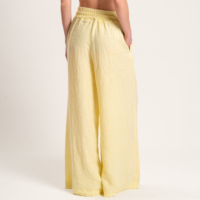 Pantalón 100% lino con cordón ajustable - amarillo