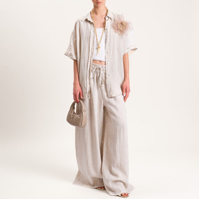 Tensione in-Pantalone lino elastico in vita - gesso