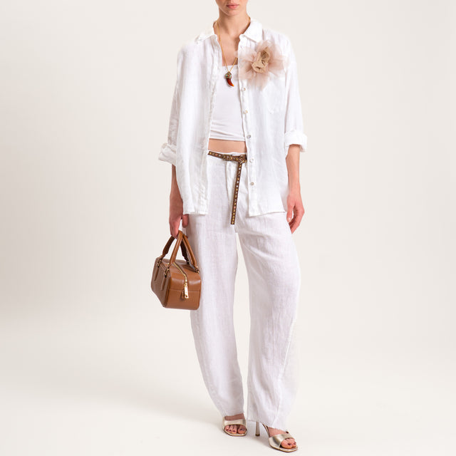 Tensione in-Pantalone barrel 100% LINO con cintura - bianco