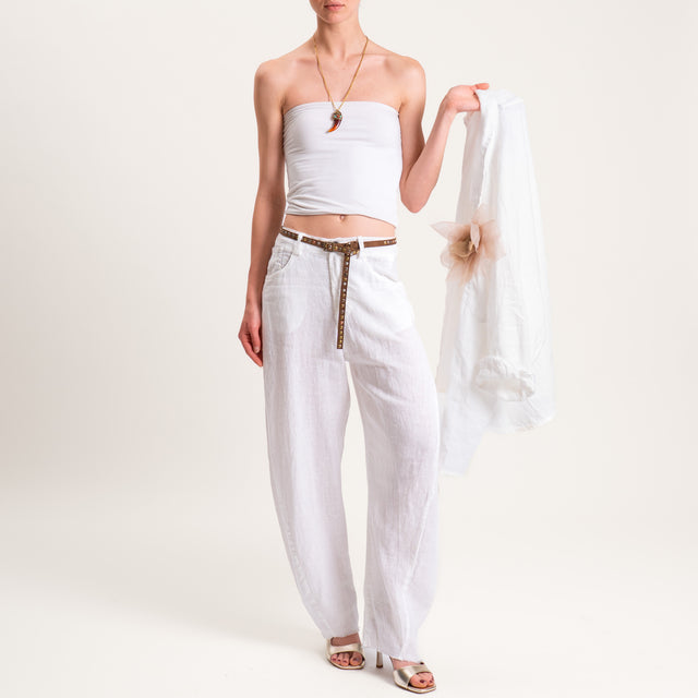 Tensione in-Pantalone barrel 100% LINO con cintura - bianco