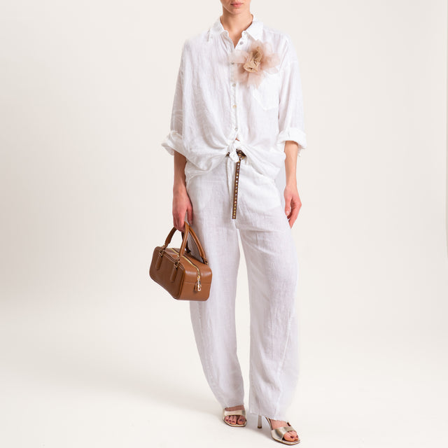 Tensione in-Pantalone barrel 100% LINO con cintura - bianco