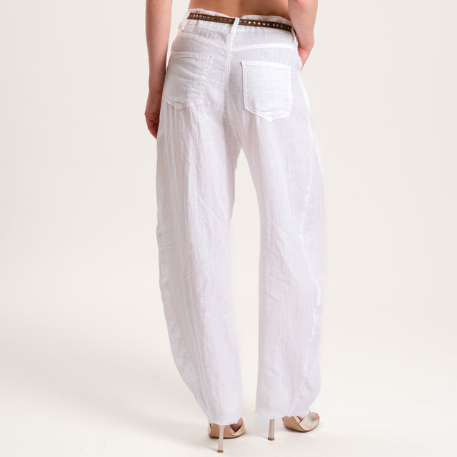 Tensione in-Pantalone barrel 100% LINO con cintura - bianco