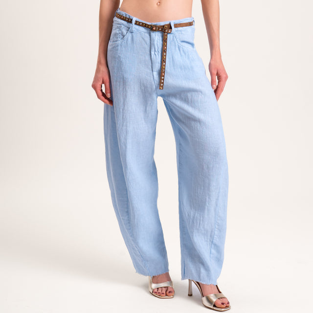 Tensione in-Pantalone barrel 100% LINO con cintura - nuvola