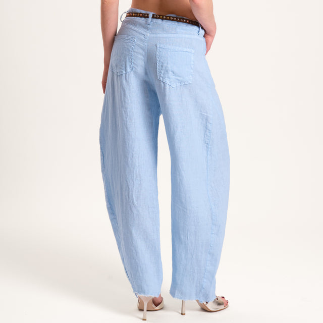 Tensione in-Pantalone barrel 100% LINO con cintura - nuvola