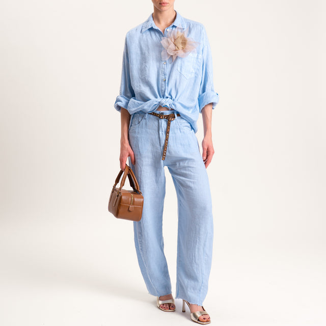 Tensione in-Pantalone barrel 100% LINO con cintura - nuvola