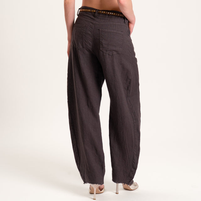 Tensione in-Pantalone barrel 100% LINO con cintura - moro