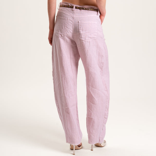 Tensione in-Pantalone barrel 100% LINO con cintura - rosa