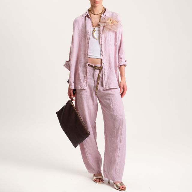 Tensione in-Pantalone barrel 100% LINO con cintura - rosa