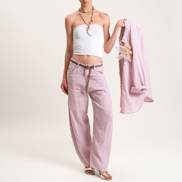 Tensione in-Pantalone barrel 100% LINO con cintura - rosa