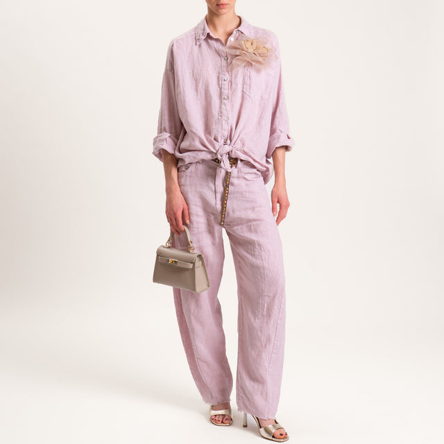Tensione in-Pantalone barrel 100% LINO con cintura - rosa
