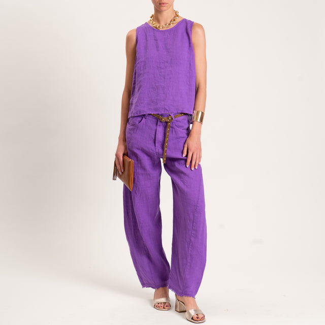 Tensione in-Pantalone barrel 100% LINO con cintura - bouganville