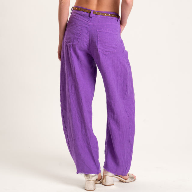 Tensione in-Pantalone barrel 100% LINO con cintura - bouganville