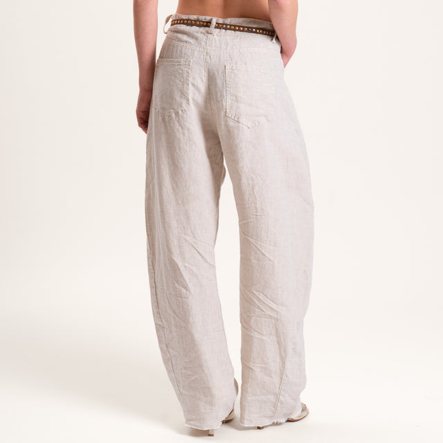 Tensione in-Pantalone barrel 100% LINO con cintura - gesso