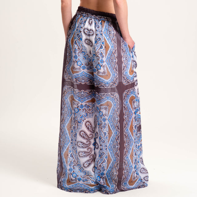 Tensione in-Pantalone fantasia in mussola con coulisse - azzurro/latte/moro