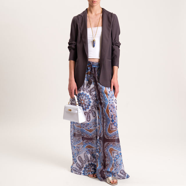 Tensione in-Pantalone fantasia in mussola con coulisse - azzurro/latte/moro