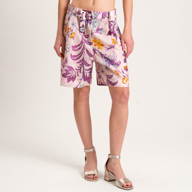 Bermudas de lino mixto fantasía - rosa/morado/aguamarina