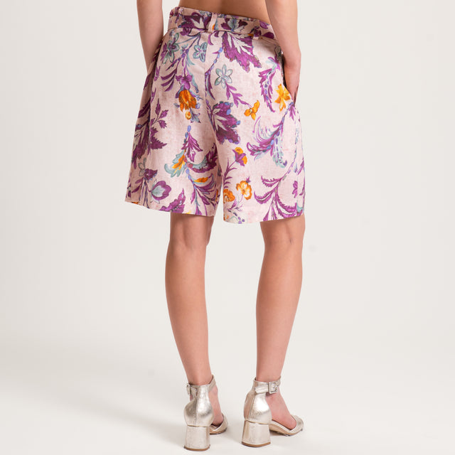 Bermudas de lino mixto fantasía - rosa/morado/aguamarina