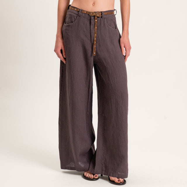 Tensione in-Pantalone wide leg 100% LINO - moro