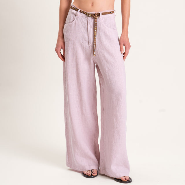 Tensione in-Pantalone wide leg 100% LINO - rosa