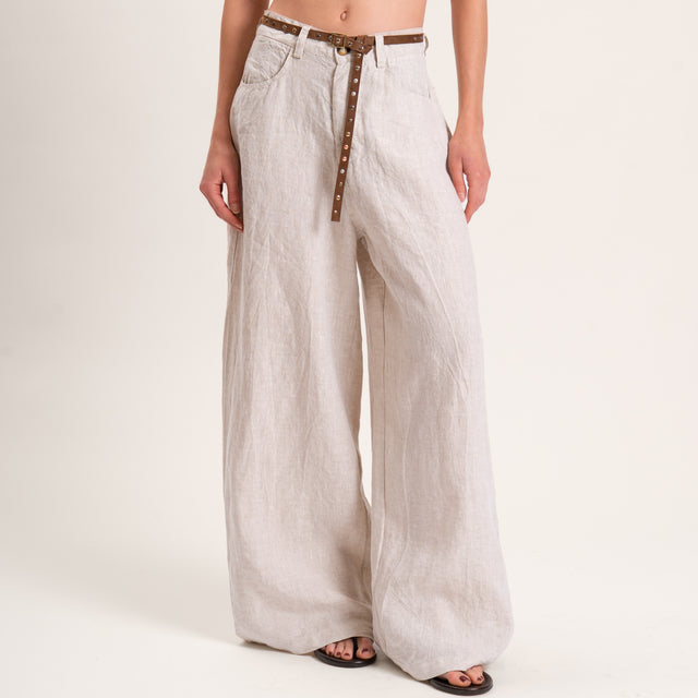 Tensione in-Pantalone 100% lino wide leg - gesso