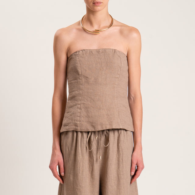 Top Bandeau 100 % lino con tensión en la parte superior - Camel