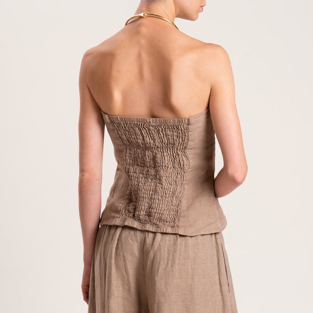 Top Bandeau 100 % lino con tensión en la parte superior - Camel