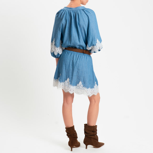 Tensione in-Abito chambray inserto in pizzo - denim