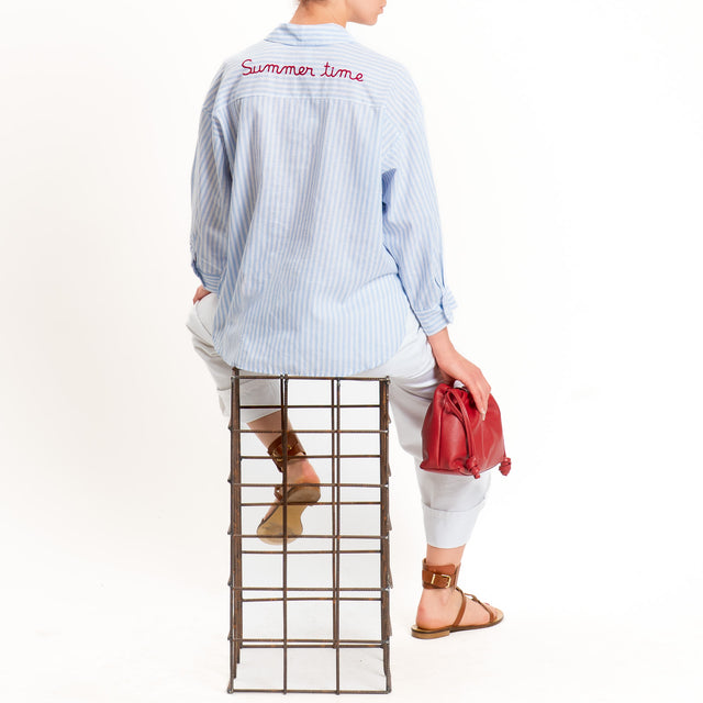 Tensione in-Camicia a righe misto lino - celeste/bianco