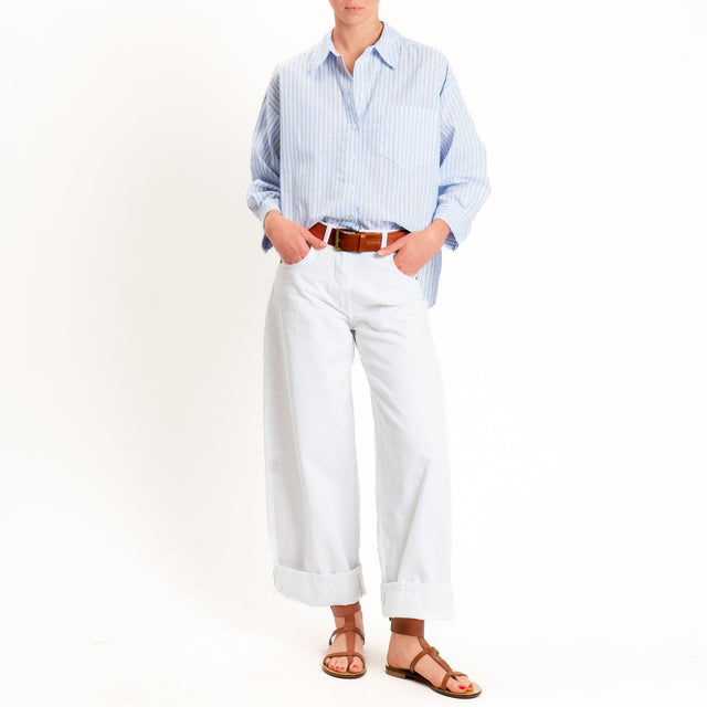 Tensione in-Camicia a righe misto lino - celeste/bianco