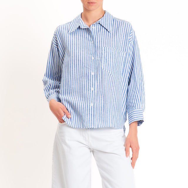Tensione in-Camicia a righe misto lino - Blu/bianco