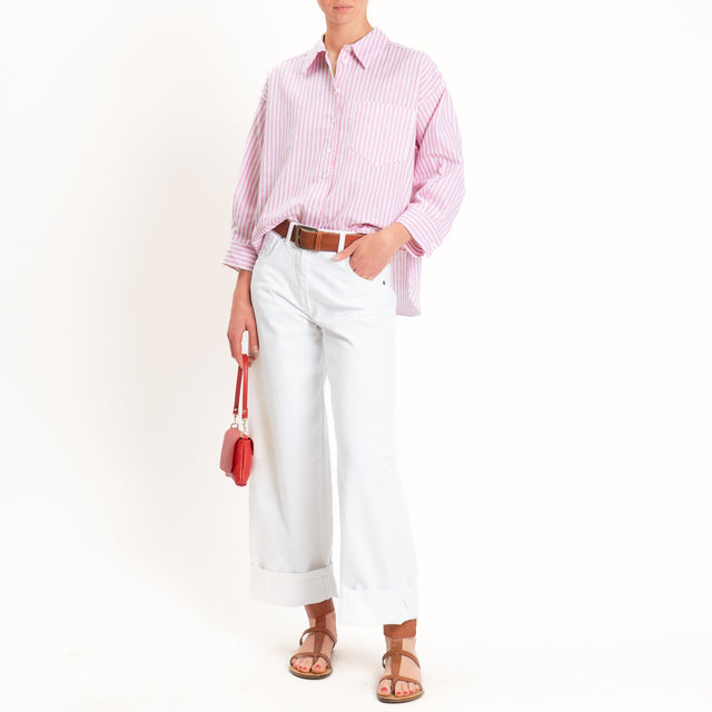 Tensione in-Camicia a righe misto lino - rosa/bianco