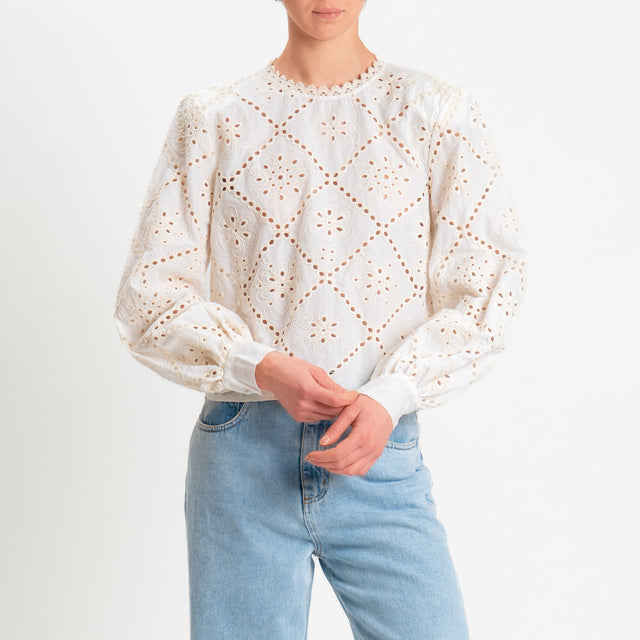 Tensione in-Blusa traforata con ricami - burro