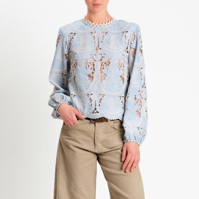 Tensione in-Blusa ricamata con spalline - cielo/burro