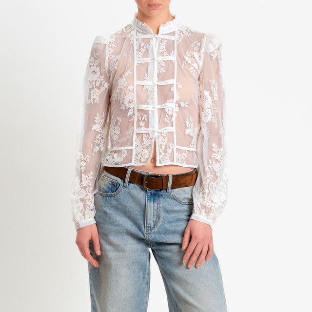 Tensione in-Camicia mandarin tulle con ricami - burro