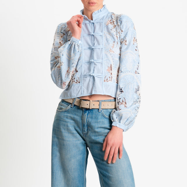 Tensione in-Camicia mandarin con ricami - cielo