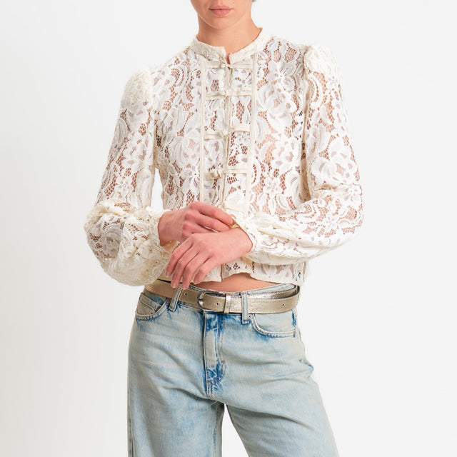 Tensione in-Camicia mandarin pizzo macramè - burro