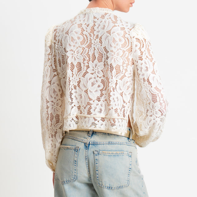 Tensione in-Camicia mandarin pizzo macramè - burro