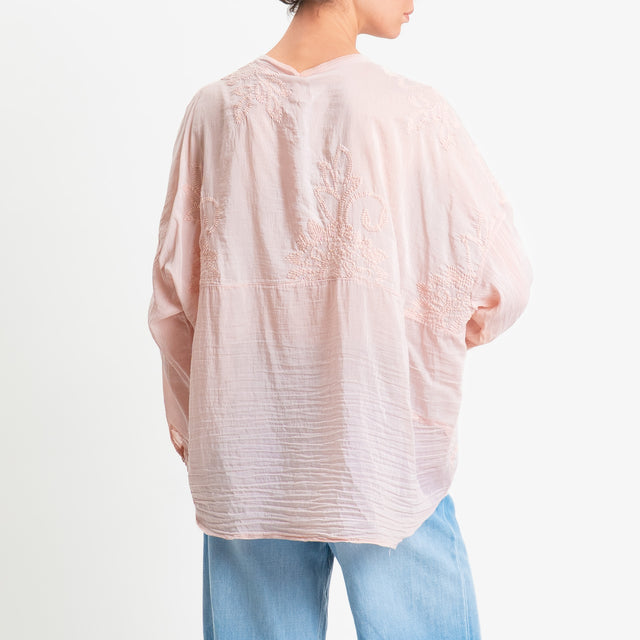 Tensione in-Camicia mussola con ricami misto seta - cipria