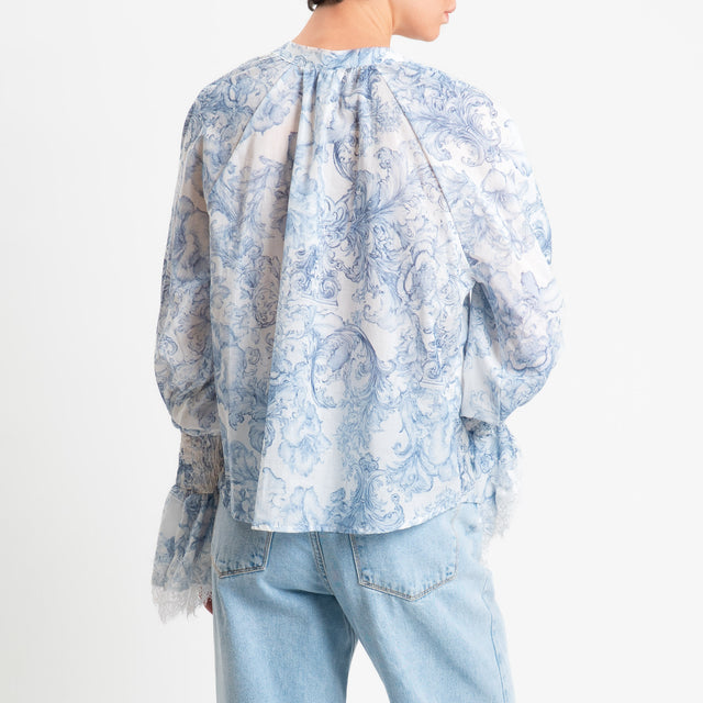 Tensione in-Camicia mussola fantasia floreale con pizzo - cielo/latte