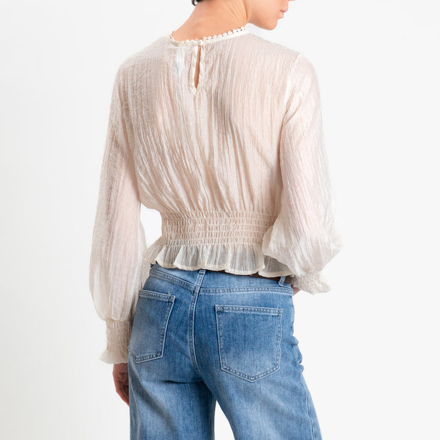 Tensione in-Blusa mussola goffrata elastico in vita - panna