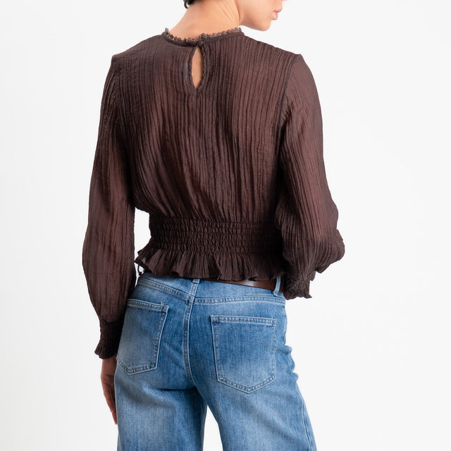 Tensione in-Blusa mussola goffrata elastico in vita - moro