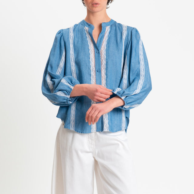 Tensione in-Camicia chambray con inserti in pizzo - denim