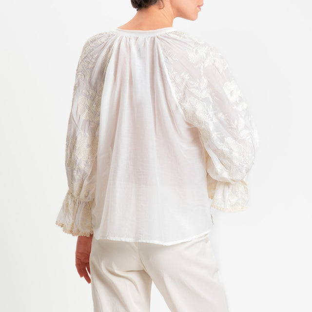 Tensione in-Camicia mussola misto seta con ricami - burro